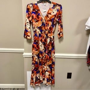 Cato Tan Blue Pink & Brown Sz XS Paisley Wrap Look Dress 👗 NWT Long